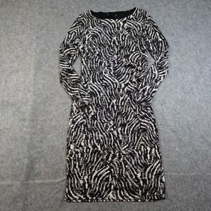 Ralph Lauren Dress Womens 2/4? Sheath Midi Long Sleeve Boat Neck Black White